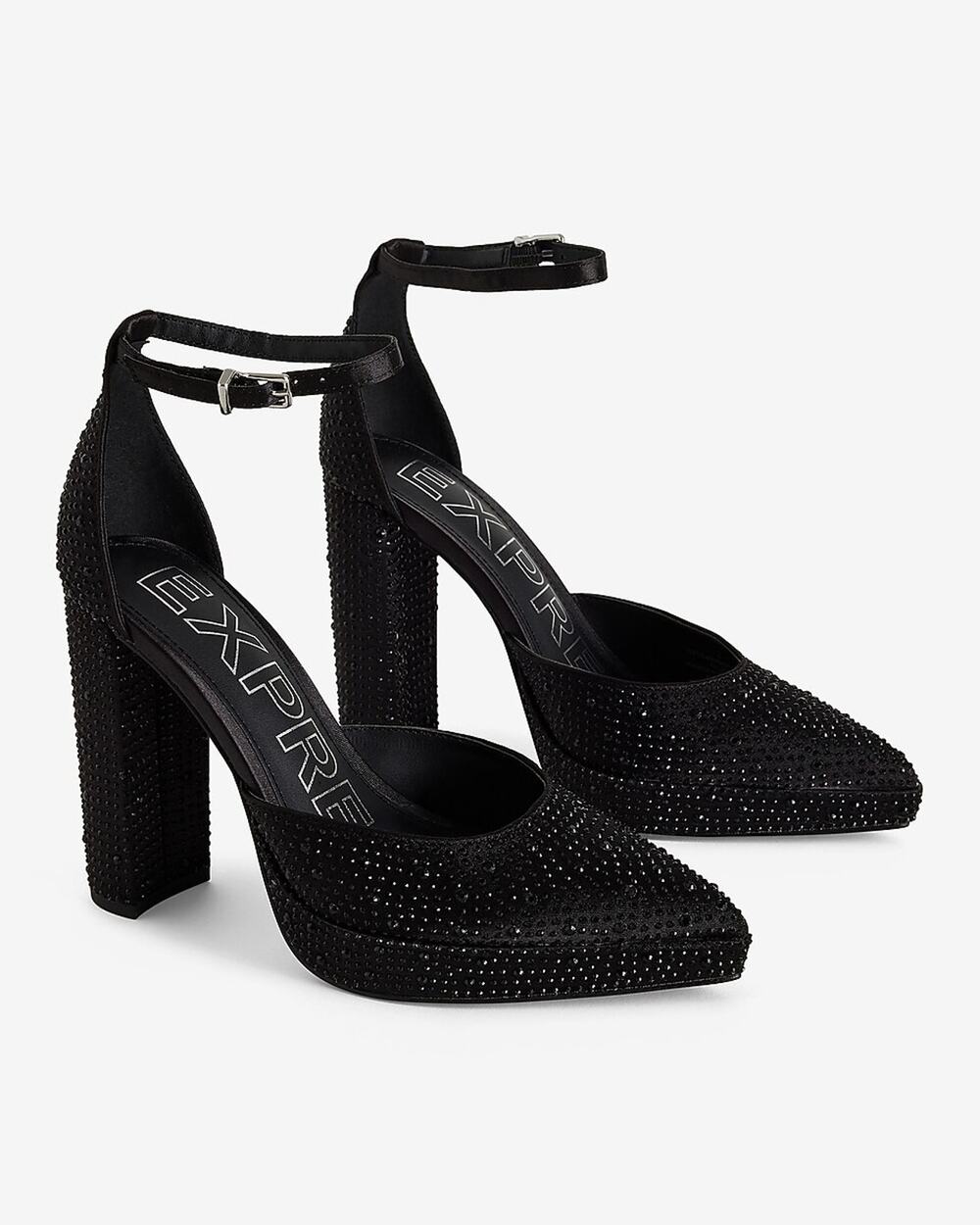 EXPRESS BLACK RHINESTONE CLOSED POINTED TOE PLATFORM PUMPS HIGH HEELS SHOES SZ 6